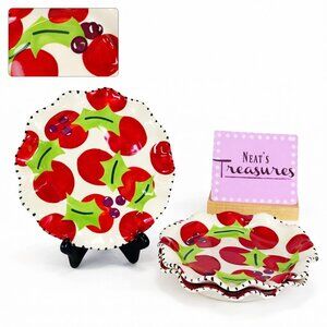 2008 Coton Colors Express Holly Berry Scalloped Everything Christmas Bowls Set 3